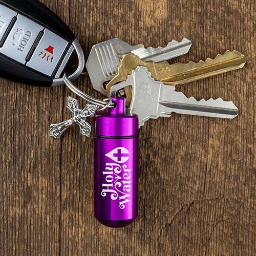 Catholic Holy Water Bottle Keychain Kit - Purple
