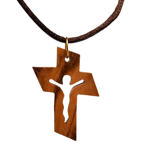 Olive Wood Jesus Cutout Cross Necklace