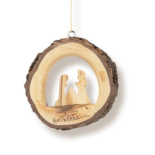 Live Edge 3D Nativity Ornament, Holy Land Olive Wood