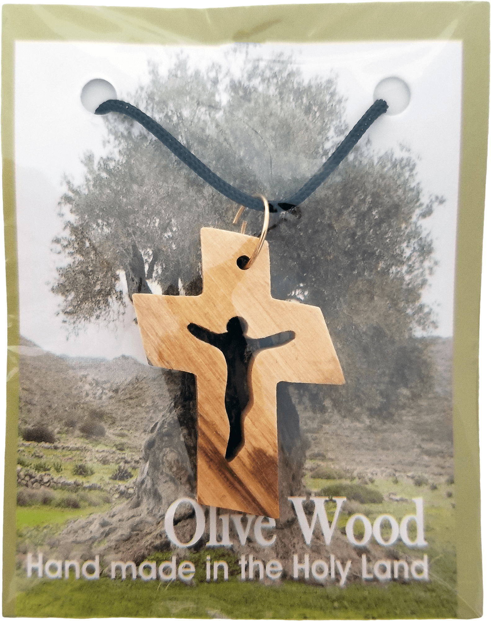 Olive Wood Jesus Cutout Cross Necklace