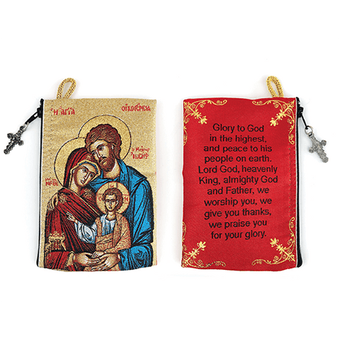 Woven Tapestry Rosary Pouch, Jewelry & Coin Purse - Holy Family & Glory to God in the Highest