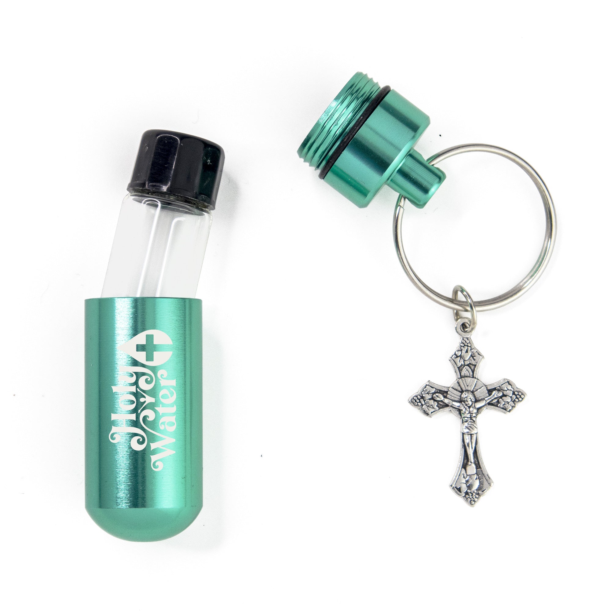 Catholic Holy Water Bottle Keychain Kit - Turquoise, Bulk Set of 3