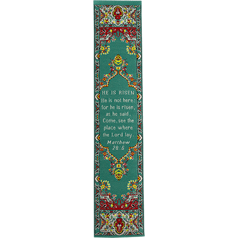 He is Risen, Woven Fabric Christian Bookmark, God's Not Dead, Silky Soft Matthew 28:5 Bookmarker for Novels Books and Bibles, Traditional Turkish Woven Design, Flexible Memory Verse Bookmark Gift