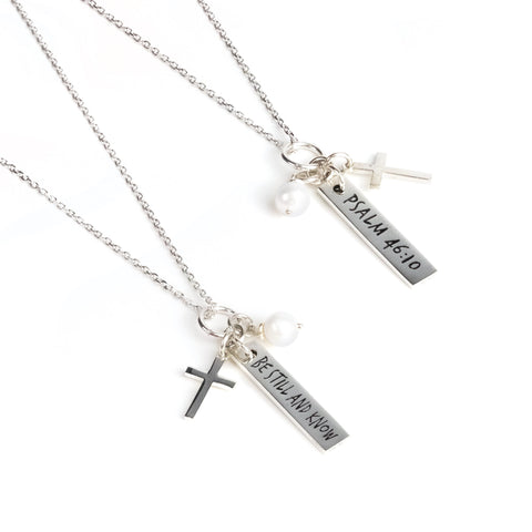 Be Still and Know, Sterling Silver Scripture Cross Necklace