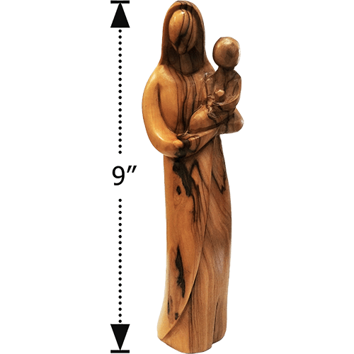 Holy Land Olive Wood Statue - Virgin Mary with Child dimensions