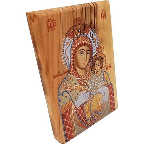 Virgin Mary of Bethlehem Olive Wood Color Icon