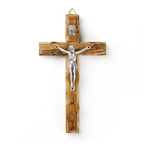 Scalloped Wall Cross Crucifix, Holy Land Olive Wood