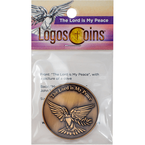 The Lord is my Peace Antique Gold Plated Christian Coin with Dove and Olive Branch  - John 14:27