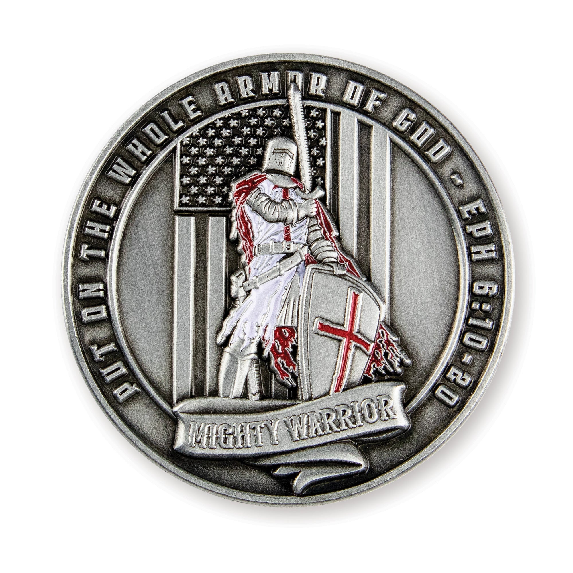 Armor of God - Mighty Warrior Challenge Coin,  Religious Pocket Prayer Token, Ephesians 6:10-20