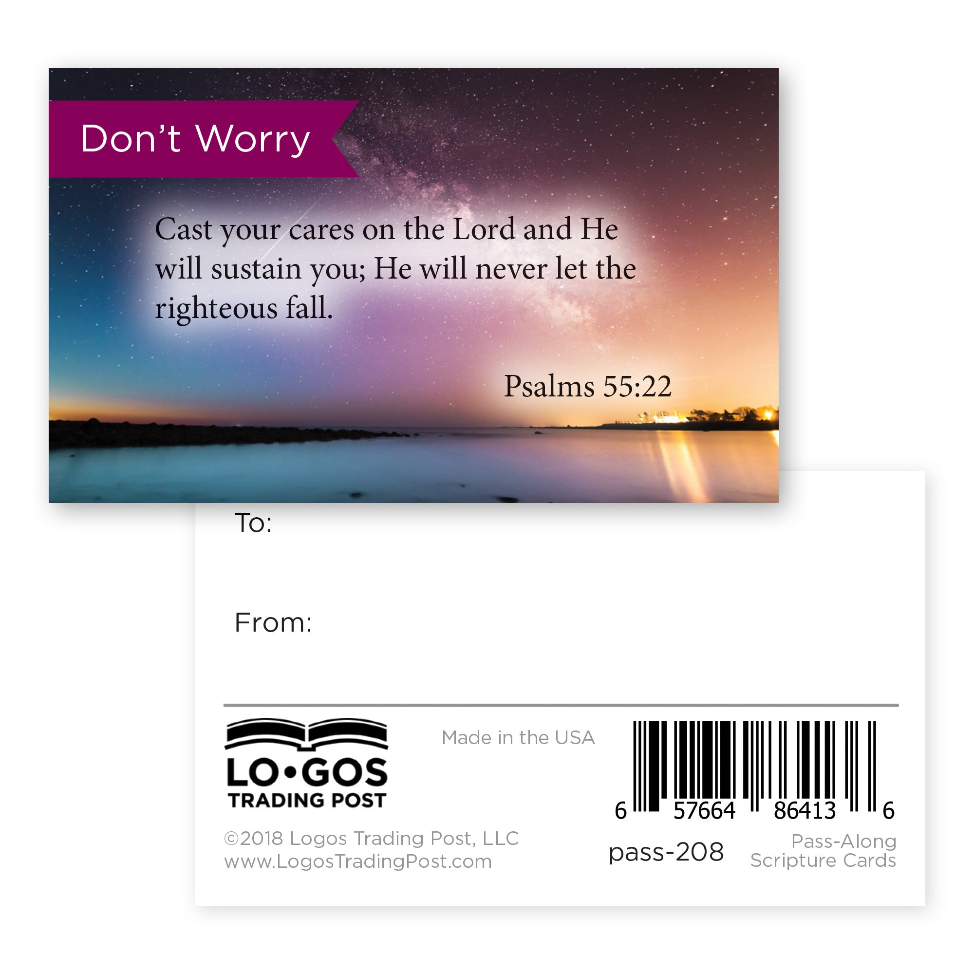 Don't Worry, Psalms 55:22, Pass Along Scripture Cards, Pack 25