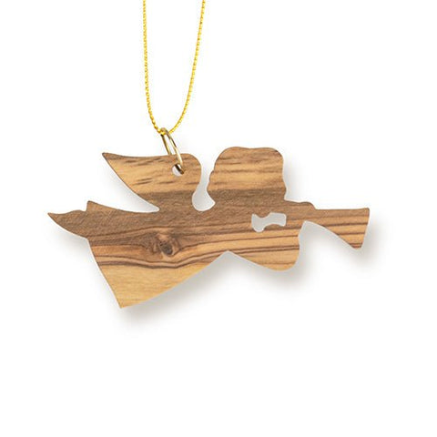 Angel with Trumpet (Horizontal) Christmas Ornament, Holy Land Olive Wood