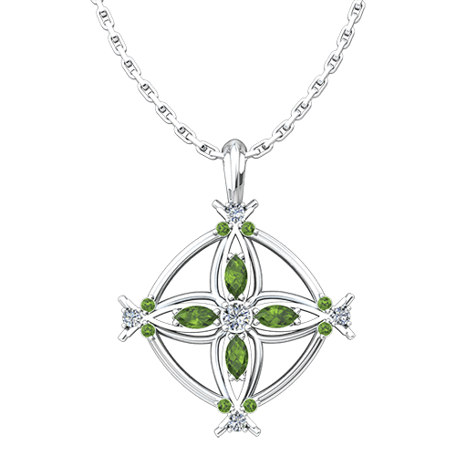 August Peridot Antique Birthstone Cross Pendant - With 18" Sterling Silver Chain