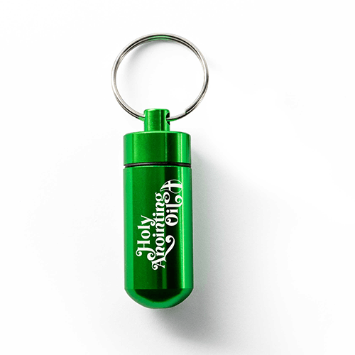 Oil Vial Keyring showing keyring vial holder