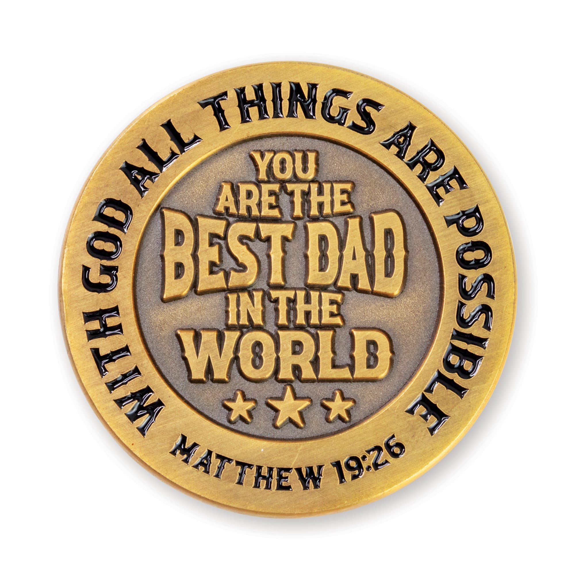 View of the back of the Dad Birthday gift challenge coin