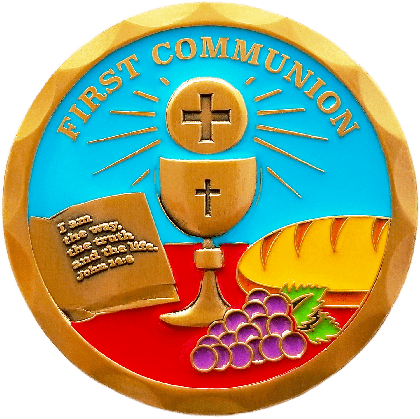Front: Communion Scene, with text, "First Communion" / "I am the way, the truth, and the life. John 14:6"