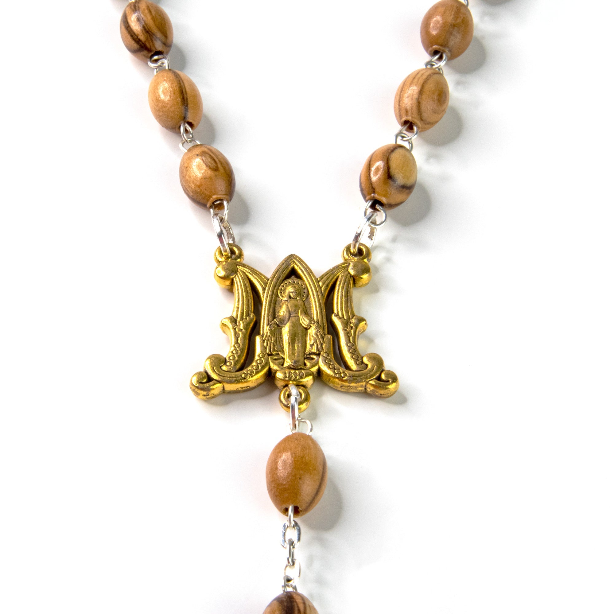 Miraculous Medal Olive Wood Rosary - Gold