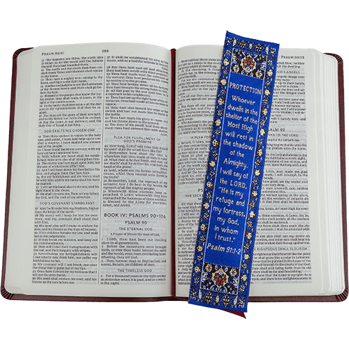 Psalm 91 Divine Protection, Themed Assortment of 4 Woven Fabric Bible Verse Bookmarks, Silky Soft & Flexible Religious Bookmarkers for Novels Books & Bibles, Woven Design, Memory Verse Gift