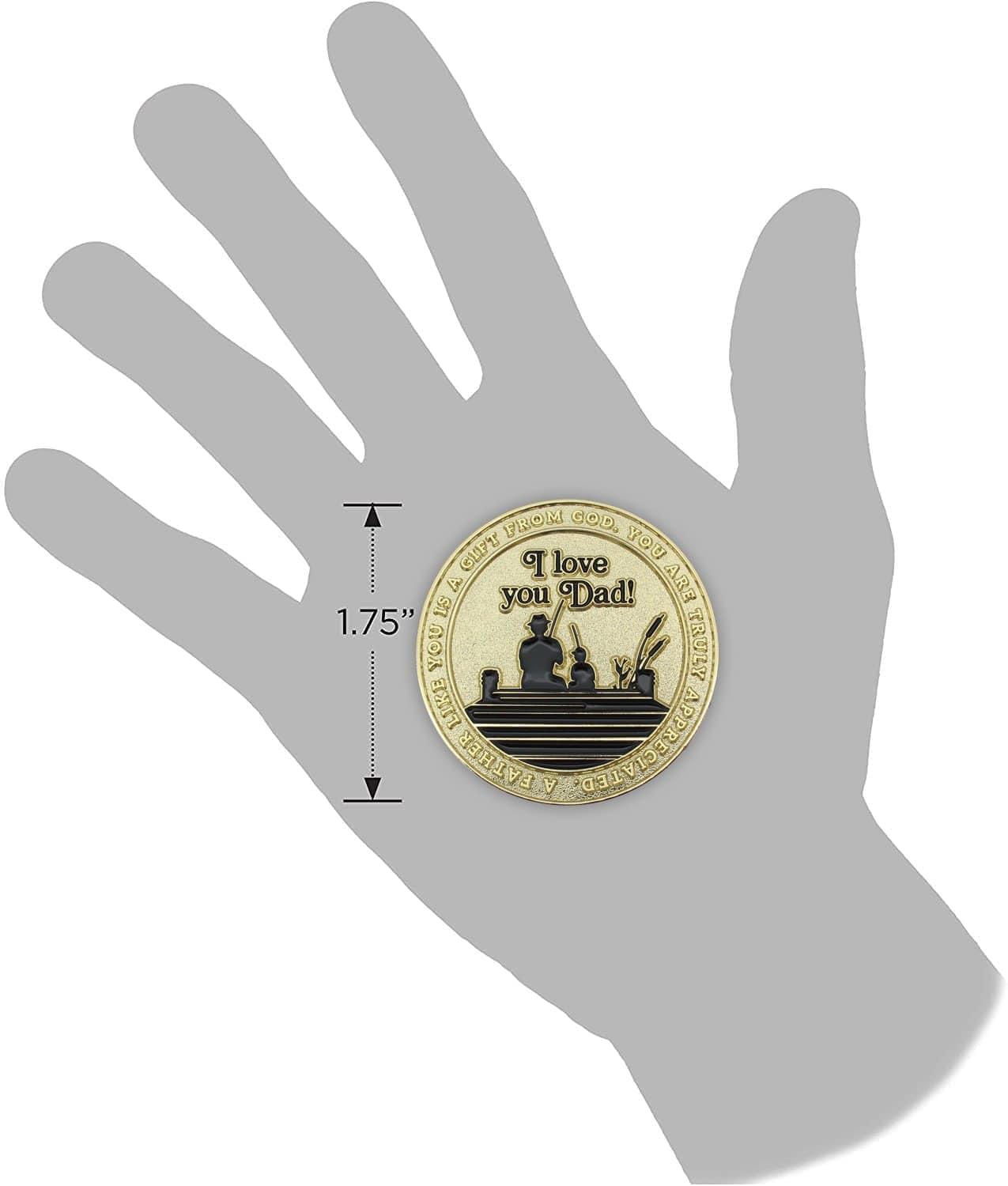 Father's Appreciation Gold Plated Challenge Coin in hand for size reference