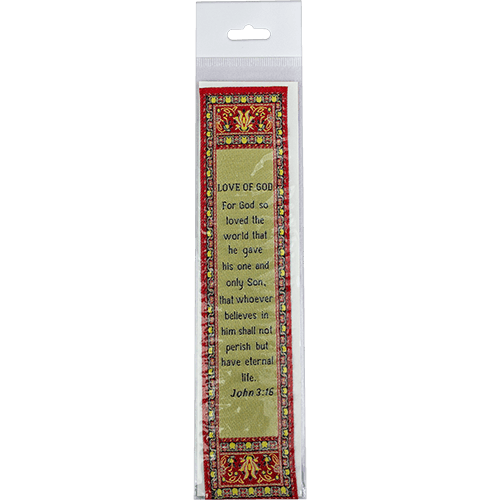 For God so Loved the World, Woven Fabric Christian Bookmark, Love of God, Silky Soft John 3:16 Bookmarker for Novels Books and Bibles, Traditional Turkish Design, Flexible Memory Verse Bookmark Gift