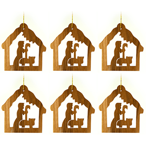 Nativity & Shepherd, Bulk Pack of 6 Holy Land Olive Wood Christmas Ornaments from Israel, Wooden Hanging Decorations for Christmas Tree, Made in Bethlehem