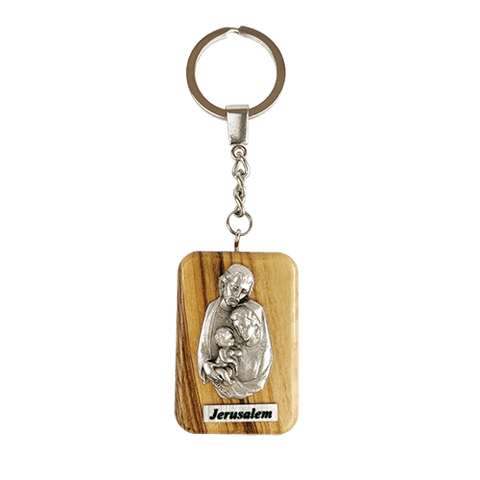 Holy Family Olive Wood Keychain, Catholic & Christian Religious Gift for Men & Women