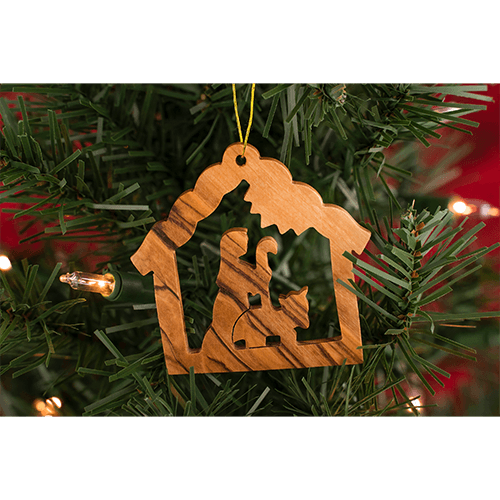 Nativity and Shepherd - 2D- Holy Land Olive Wood Ornament