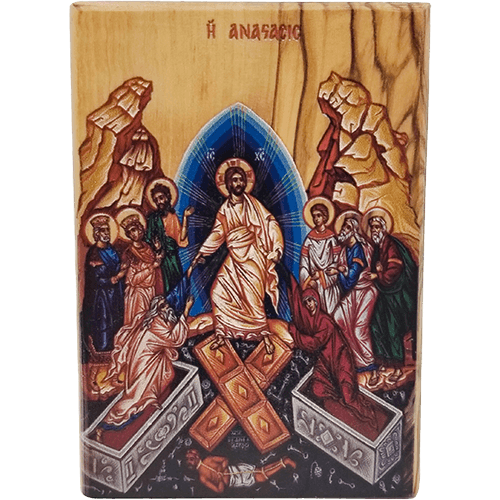 Holy Land Olive Wood Color Icon, the Resurrection of Jesus front view