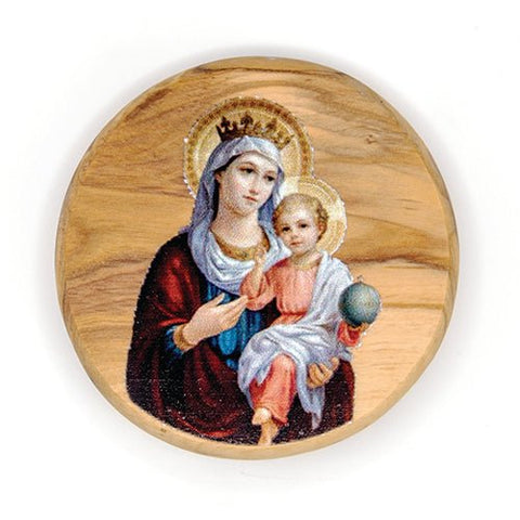 Virgin Mary Queen of Heaven Olive Wood Icon Magnet