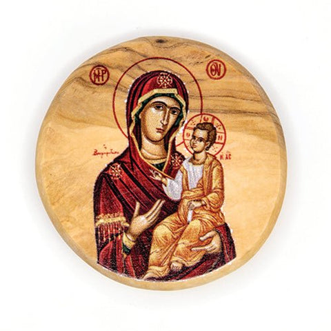 Virgin Mary of Jerusalem (Byzantine) Olive Wood Icon Magnet