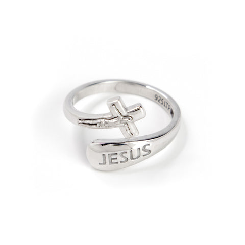 Sterling Silver Wrap Ring - Jesus and Crucifix, One Size Fits Most