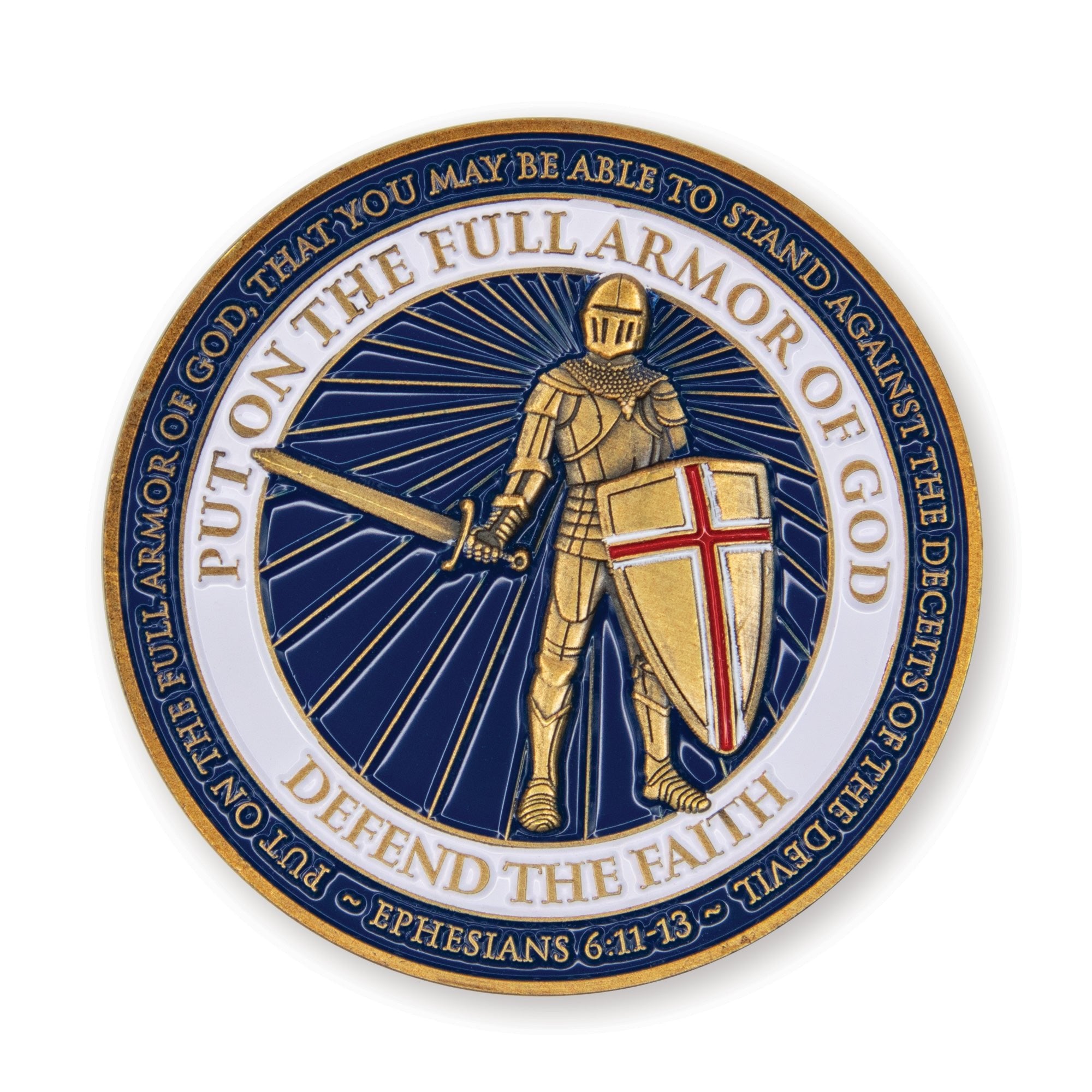 Armor of God - Defend the Faith Challenge Coin,  Religious Pocket Prayer Token, Ephesians 6:11-13