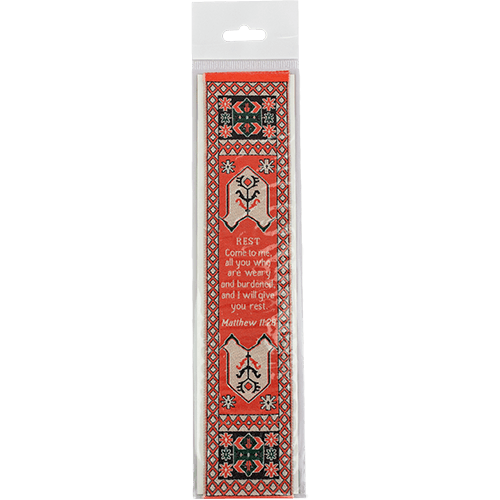 turkish tapestry-style woven bookmark in packaging