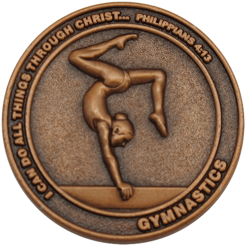 front of Christian gymnastics challenge coin