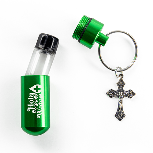 Catholic Holy Water Bottle Keychain Kit - Green