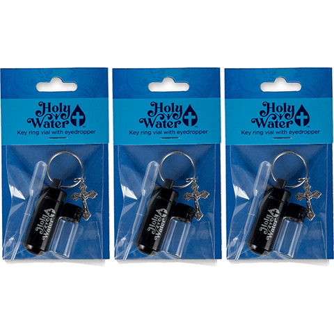 Catholic Holy Water Bottle Keychain Kit - Black, Bulk Set of 3