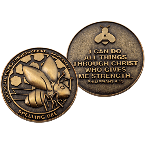 Spelling Bee Christian Antique Gold Plated School Coin - Philippians 4:13