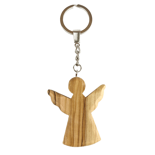Guardian Angel Olive Wood Keychain, Catholic & Christian Religious Gift for Men & Women