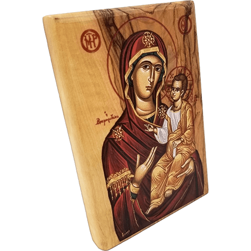 Virgin Mary of Jerusalem Olive Wood Color Icon