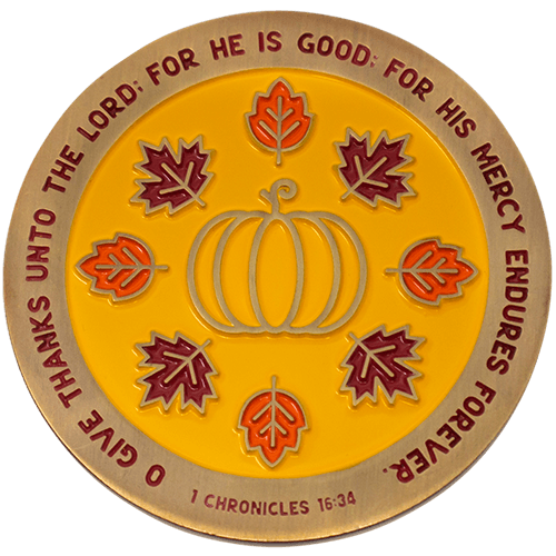 Thanksgiving Antique Gold Plated Christian Challenge Coin - 1 Chronicles 16:34