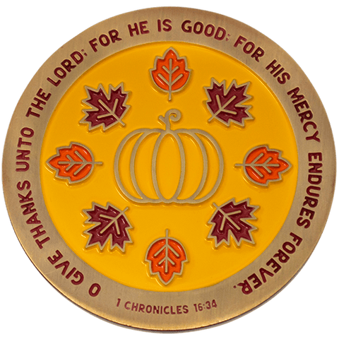 Thanksgiving Antique Gold Plated Christian Challenge Coin - 1 Chronicles 16:34