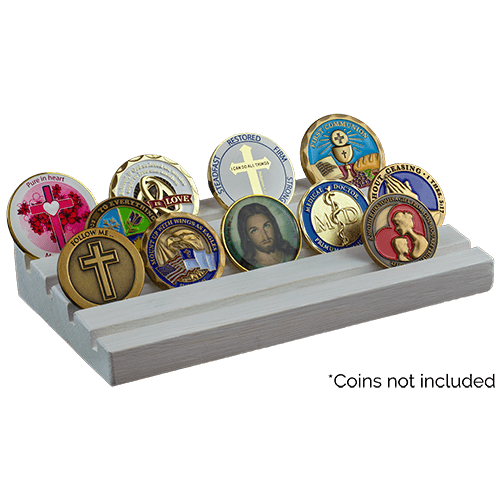 4 Row White Solid Pine Wood Challenge Coin Holder/Stand for Collectors