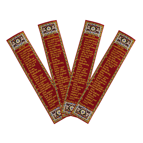The Ten Commandments, Bulk Pack of 4 Woven Fabric Bible Verse Bookmarks, Silky Soft & Flexible Religious Bookmarkers for Novels Books & Bibles, Memory Verse Gift, Traditional Turkish Woven Design