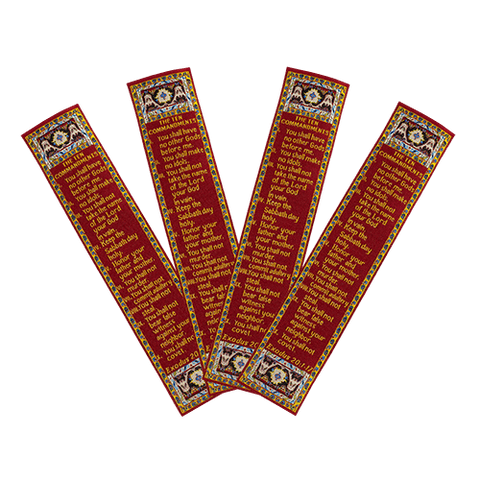 The Ten Commandments, Bulk Pack of 4 Woven Fabric Bible Verse Bookmarks, Silky Soft & Flexible Religious Bookmarkers for Novels Books & Bibles, Memory Verse Gift, Traditional Turkish Woven Design