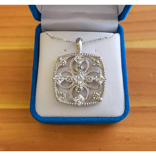 April Cubic Zirconia Antique Birthstone Cross Pendant - with 18" Sterling Silver Chain in velvet box