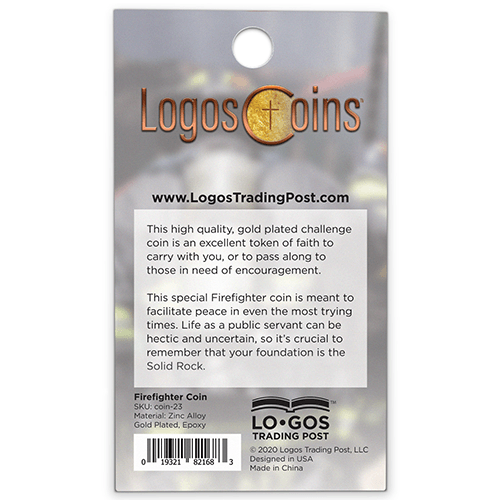 back of Firefighter Appreciation Gold Plated Challenge Coin packaging