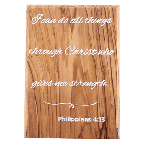 Olive Wood Plaque with White Print #3, Philippians 4:13