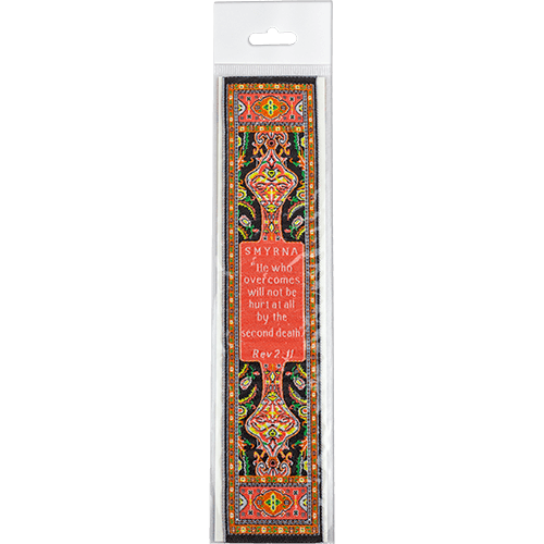 Woven Fabric Christian Bookmark: Smyrna - Promises Of The Seven Churches Of Revelations - Revelations 2:11