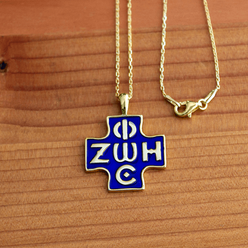 Phos Zoe Pendant with Blue Enamel, Gold-Plated Sterling Silver Pendant and 18 Inch Chain