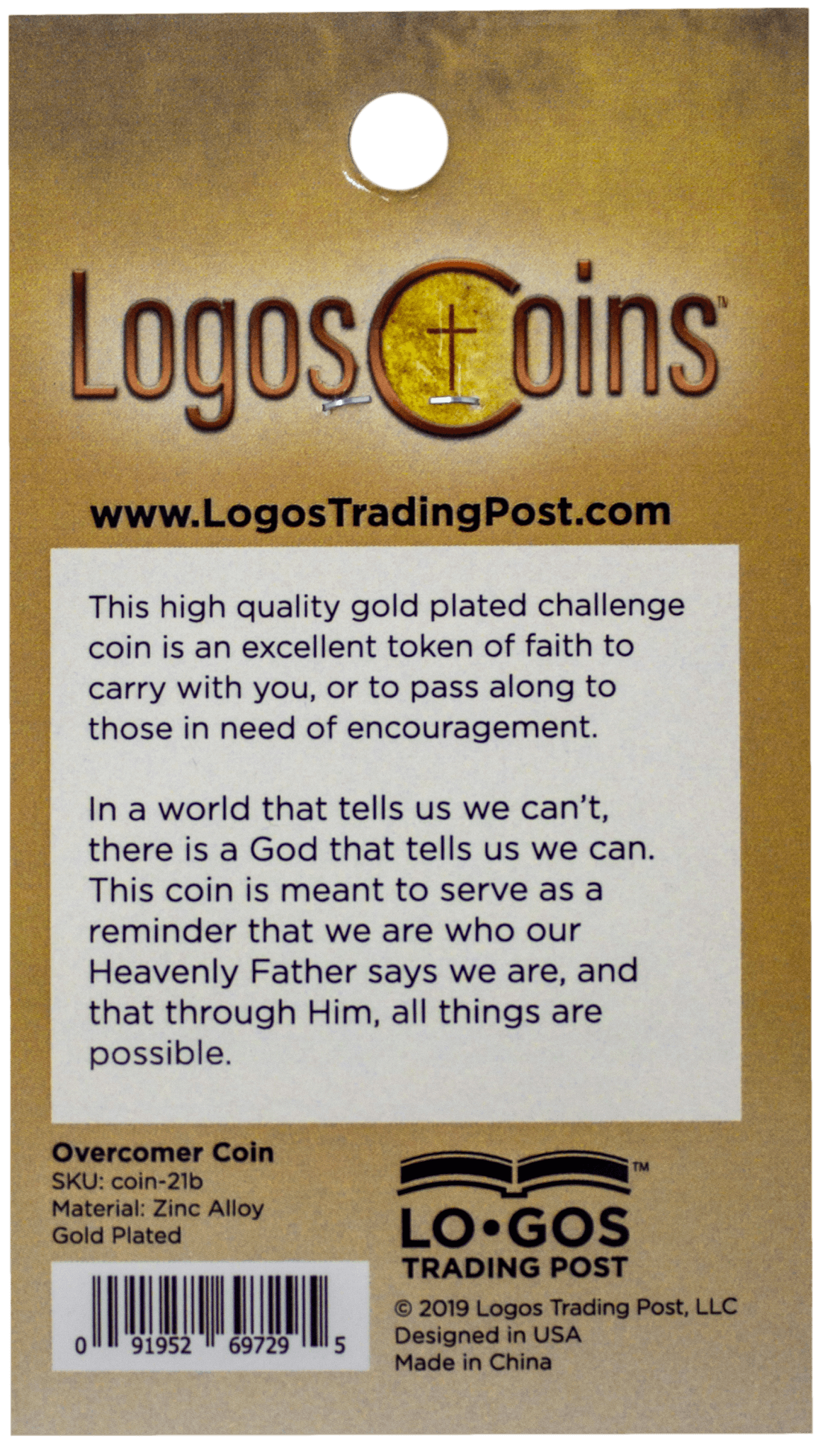 Overcomers Gold Plated Challenge Coin For Men and Boys -  Philippians 4:13