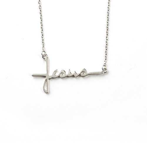 Jesus Cross Necklace - Horizontal, Words of Life Sterling Silver Pendant Necklace
